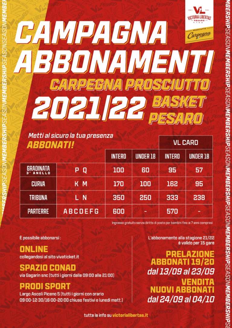 Presentata la Campagna Abbonamenti 2021/2022 della Carpegna Prosciutto Basket Pesaro!