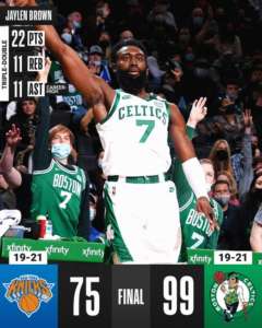Tripla-doppia di Jaylen Brown, Boston travolge i Knicks