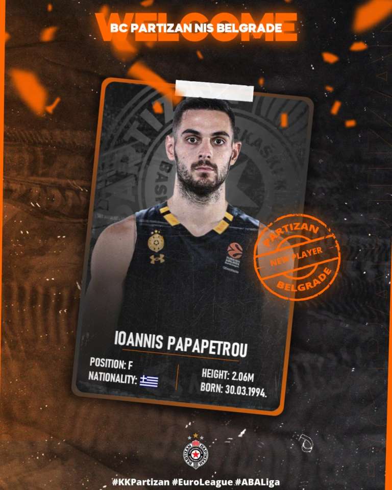 Ora è ufficiale. Ioannis Papapetrou è un nuovo giocatore del Partizan Belgrado