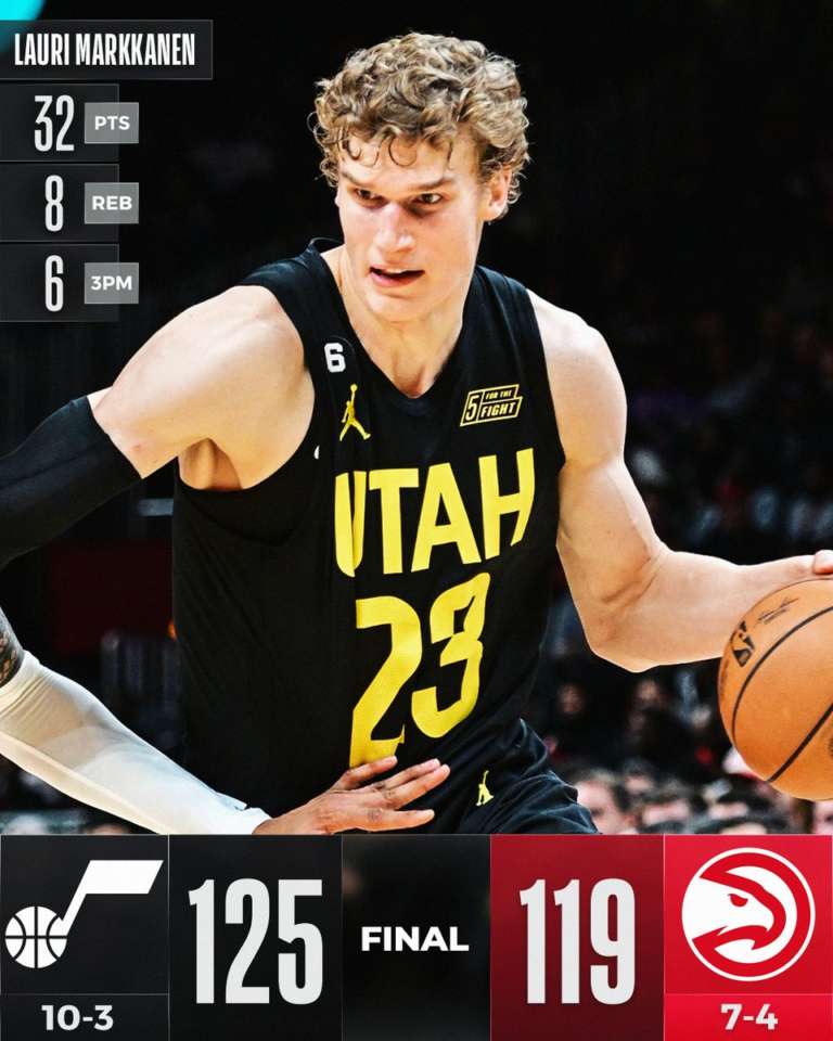 Markkanen ritocca il suo massimo in stagione, i Jazz passano anche ad Atlanta