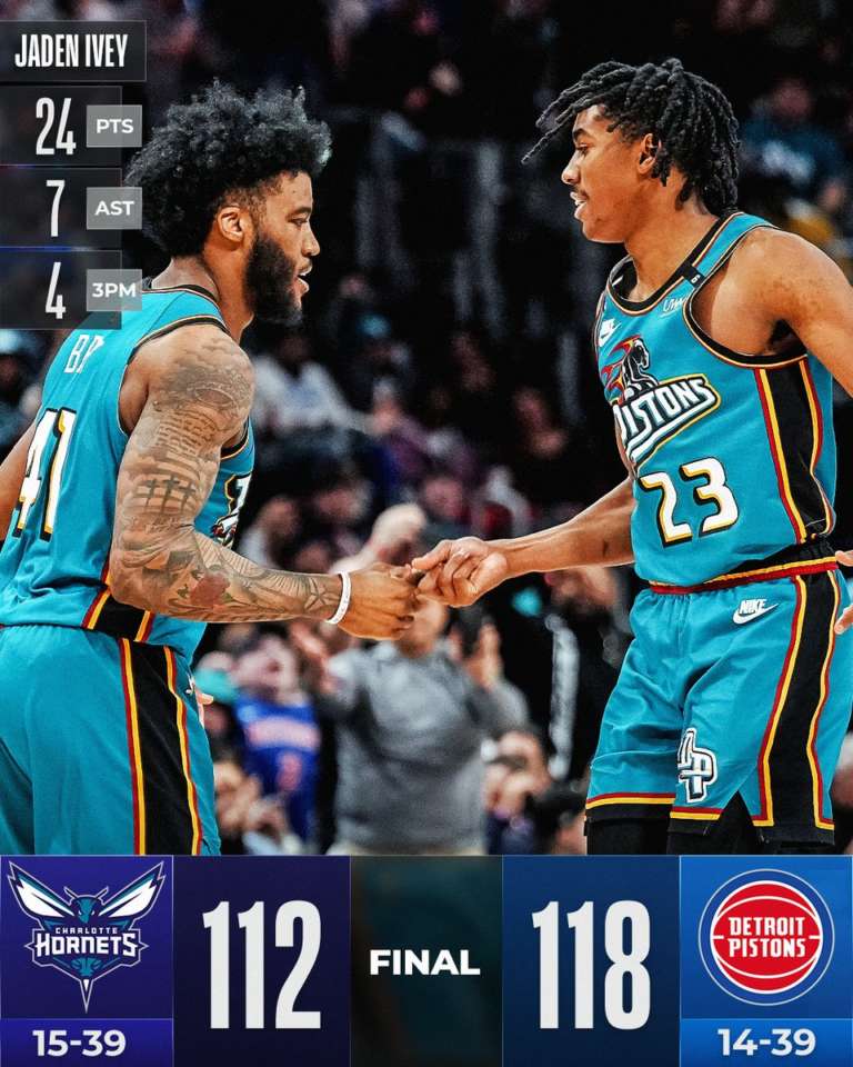 Detroit la spunta su Charlotte con Ivey e Bey