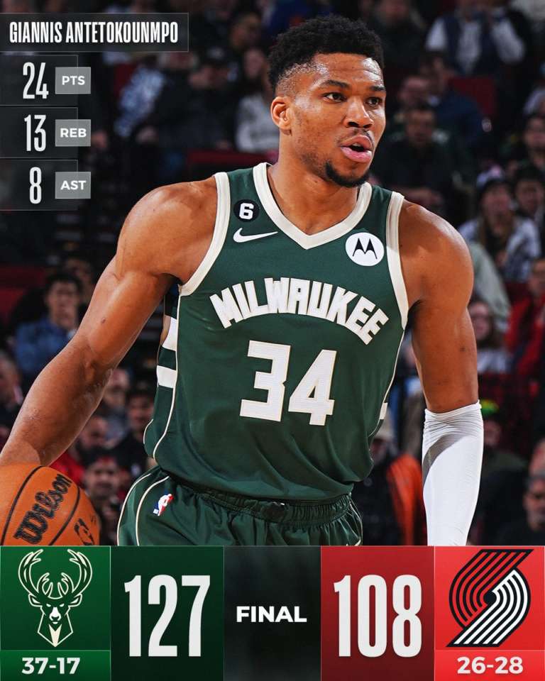 Per i Bucks ottavo successo in fila, 27 di Lopez a Portland