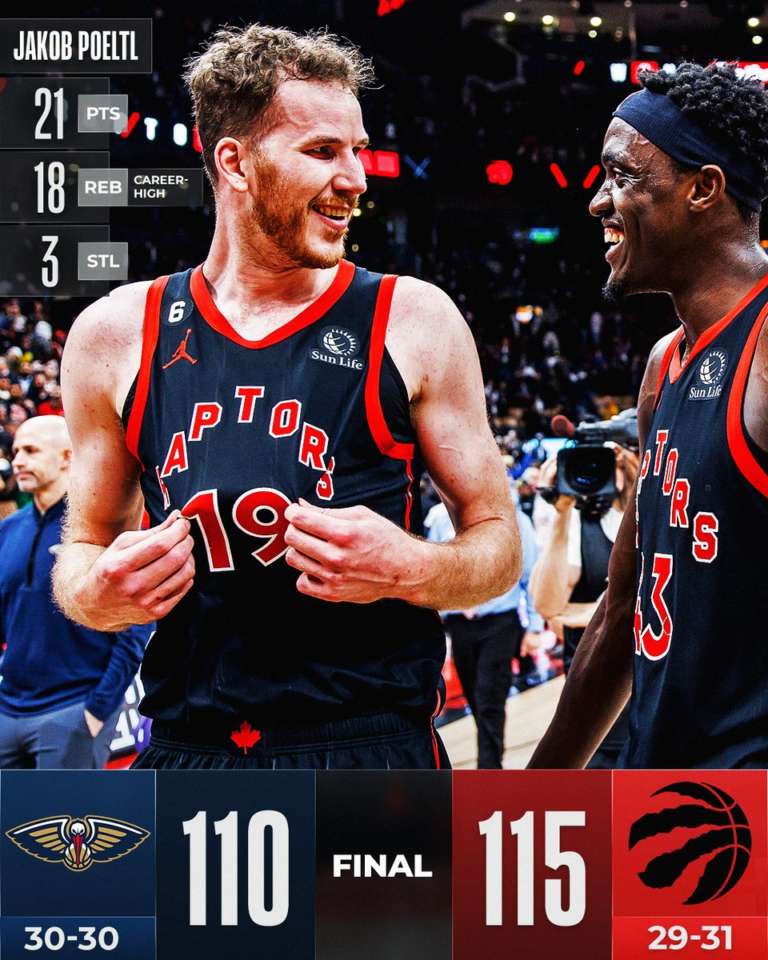Sesto successo in sette gare per Toronto, Pelicans ko