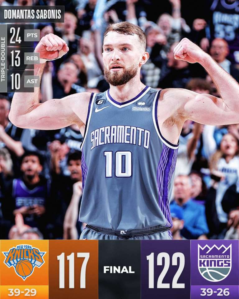Tripla doppia per Sabonis, i Kings battono New York
