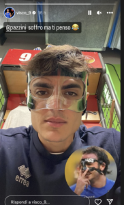 VL Pesaro, Riccardo Visconti in campo con una maschera protettiva
