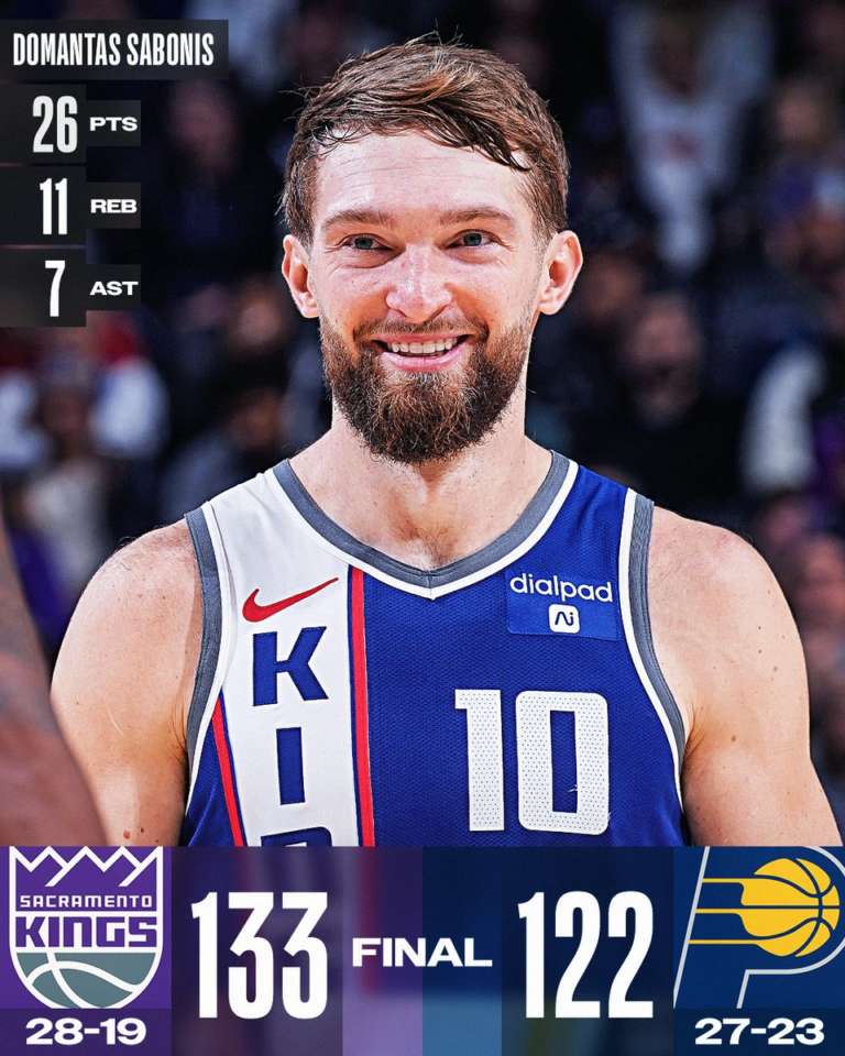Uno storico Sabonis guida Sacramento alla vittoria in casa di Indiana