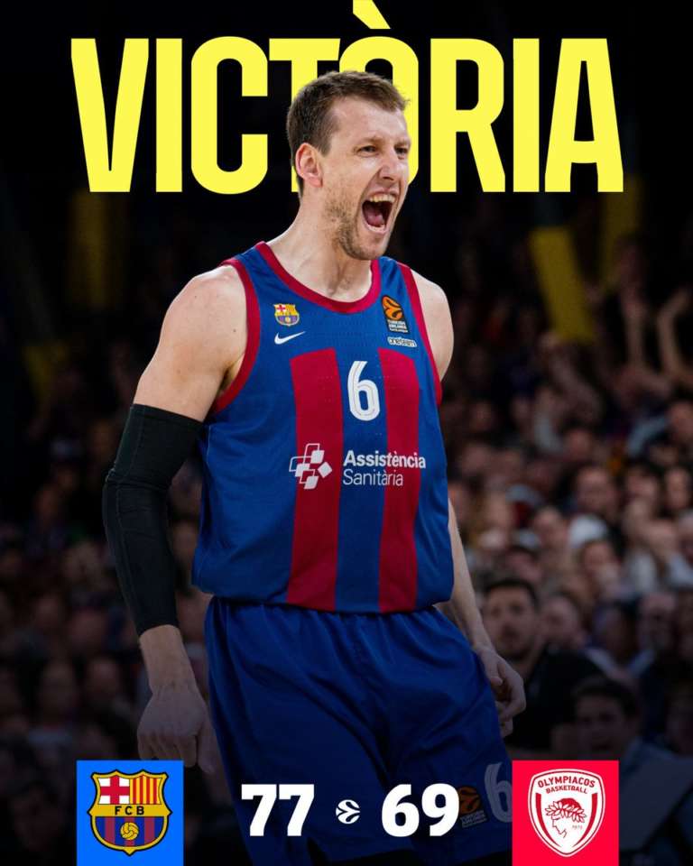 Barcelona holds off Olympiacos to tie series in Game 2