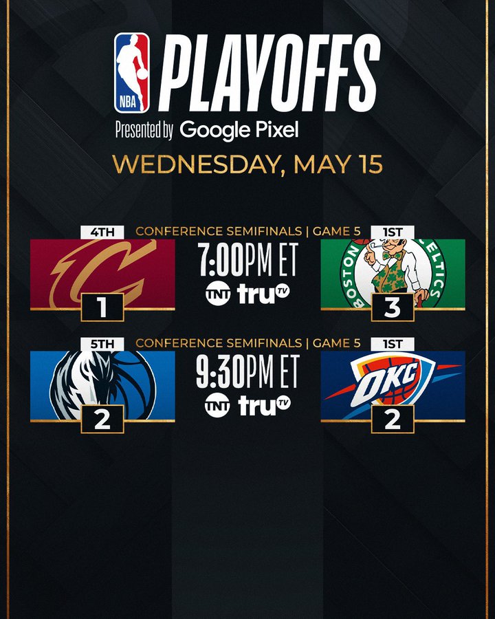 NBA Playoffs 2024, Game 5 tonight for Celtics-Cavs and Thunder-Mavs
