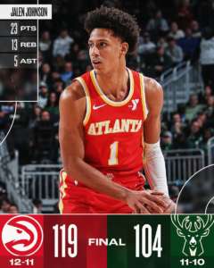 Gli Hawks fermano i Bucks, 23+13 per Johnson