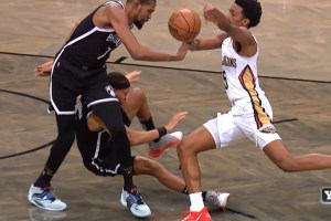 Kevin Durant left knee sprain from Bruce Brown flying into it