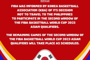 Korea not to travel to the Philippines for the second window of Fiba World Cup Qualifying