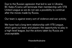 Estonian club Kalev/Cramo withdraws from VTB League after actions taken by Russia