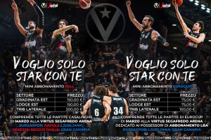 Virtus Bologna lancia “Voglio solo star con te”: il mini abbonamento per il mese di marzo