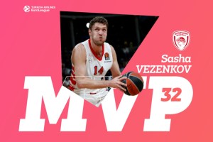 Turkish Airlines EuroLeague RS – Round 32 MVP: Sasha Vezenkov, Olympiacos Piraeus