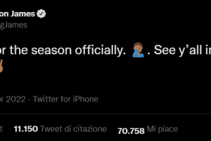 L’annuncio di LeBron James il 1° Aprile: “Sono fuori per la stagione, ci vediamo in autunno”