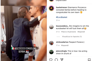 Gianmarco Pozzecco, nella gioia anche l’abbraccio ai rivali della Serbia