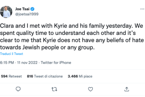 Joe Tsai: Kyrie does not have any beliefs of hate towards Jewish people