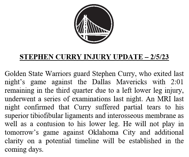 Steph Curry legamenti