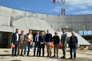 Petrucci, Pozzecco, Casalone e il Segretario Generale Bertea in visita alla Cittadella dello Sport