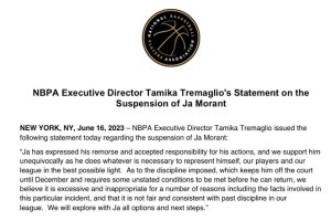 “Eccessiva e inappropriata”. Il sindacato dei giocatori NBA contesta la sentenza Morant