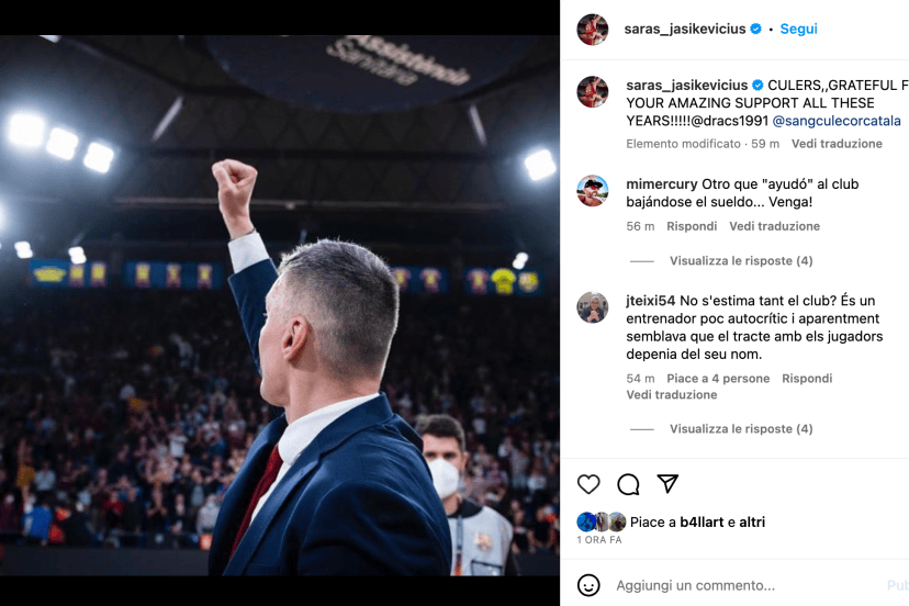 Sarunas Jasikevicius saluta Barcellona