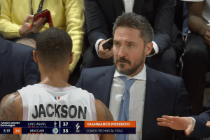 Technical for Gianmarco Pozzecco during the Asvel-Maccabi’s second quarter