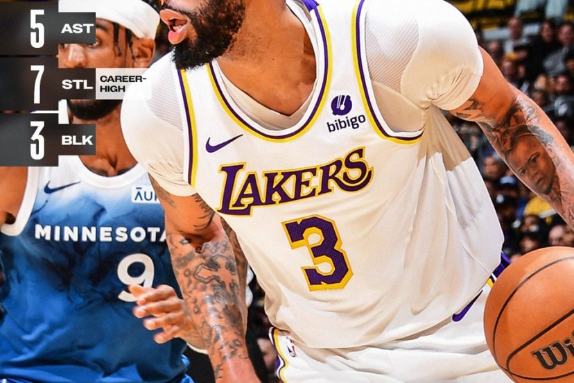 Anthony Davis ha realizzato 27 punti, 25 rimbalzi e 7 rubate, guidando i Los Angeles Lakers alla vittoria per 120-109