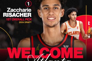 Zaccharie Risacher is the first pick of the 2024 NBA Draft by the Atlanta Hakws