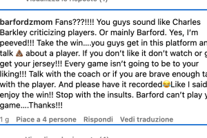 Pallacanestro Reggiana, la madre di Barford risponde ai tifosi