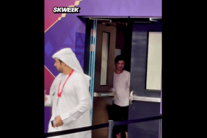 Dimitris Giannakopoulos watches the end of the semifinal from the corridor