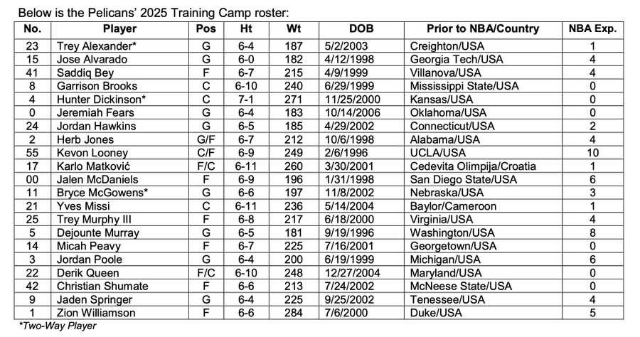 pelicans training camp