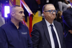 Il Presidente LBA Maurizio Gherardini in visita l’ALCOTT Arena durante Napoli-Reggio Emilia