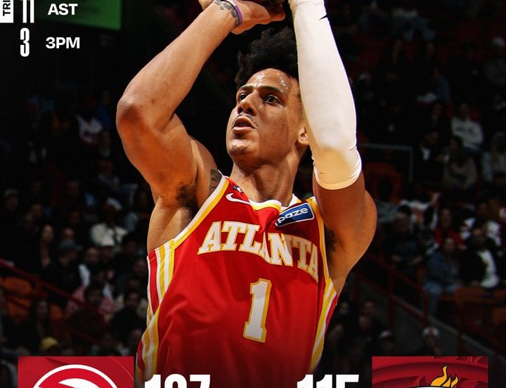 Jalen Johnson tripla doppia Hawks Heat 127-115