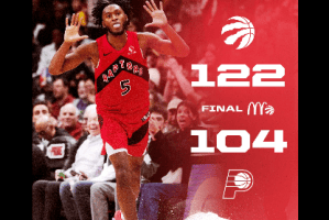 Barnes dominante, Toronto piega Indiana e accelera
