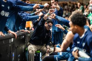 Coach Carlo Finetti alla prima vittoria in Germania con il suo Heidelberg