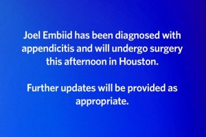 Joel Embiid operato d’urgenza di appendicite: tegola per i Philadelphia 76ers